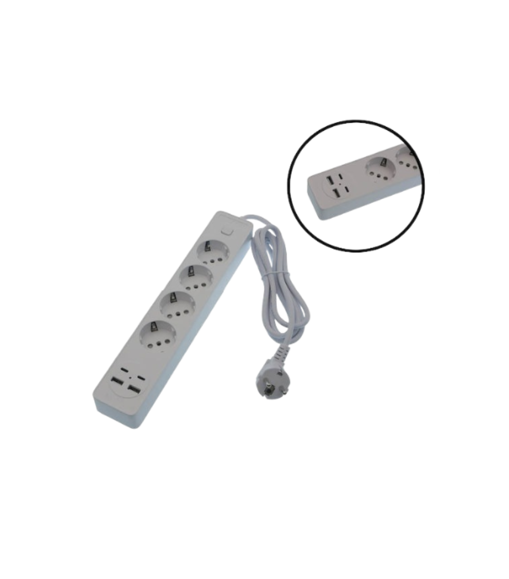4-Slot Security Power Strip with 2 USB-A & 2 USB-C