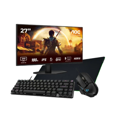 Pro Gaming Gear (27" 2K Gaming Monitor, Corsair K65 Pro Mini, Logitech G502 HERO, Razer Gigantus V2 XXL Mousepad)